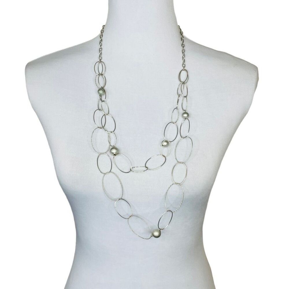 Double Strand Chain Fashion Necklace Silver Color